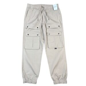 Forever 21 Cargo Pants Mens Sz XL Taupe Jogger Elastic Waist Drawstring Comfort